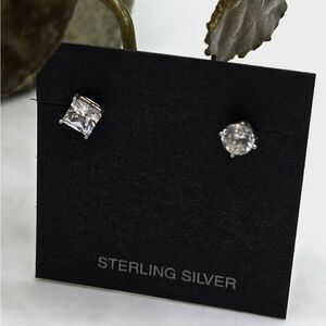 "5/$25" Pair of Mismatched Sterling Silver CZ Square & Round Stud Earrings